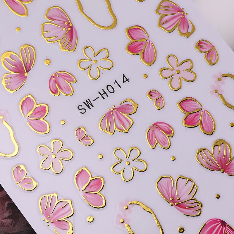 New Hot Stamping Flower Nail Stickers in INS Style Cross-border Y2K Golden Bow Small White Flowers Spring and Summer Nail Decals