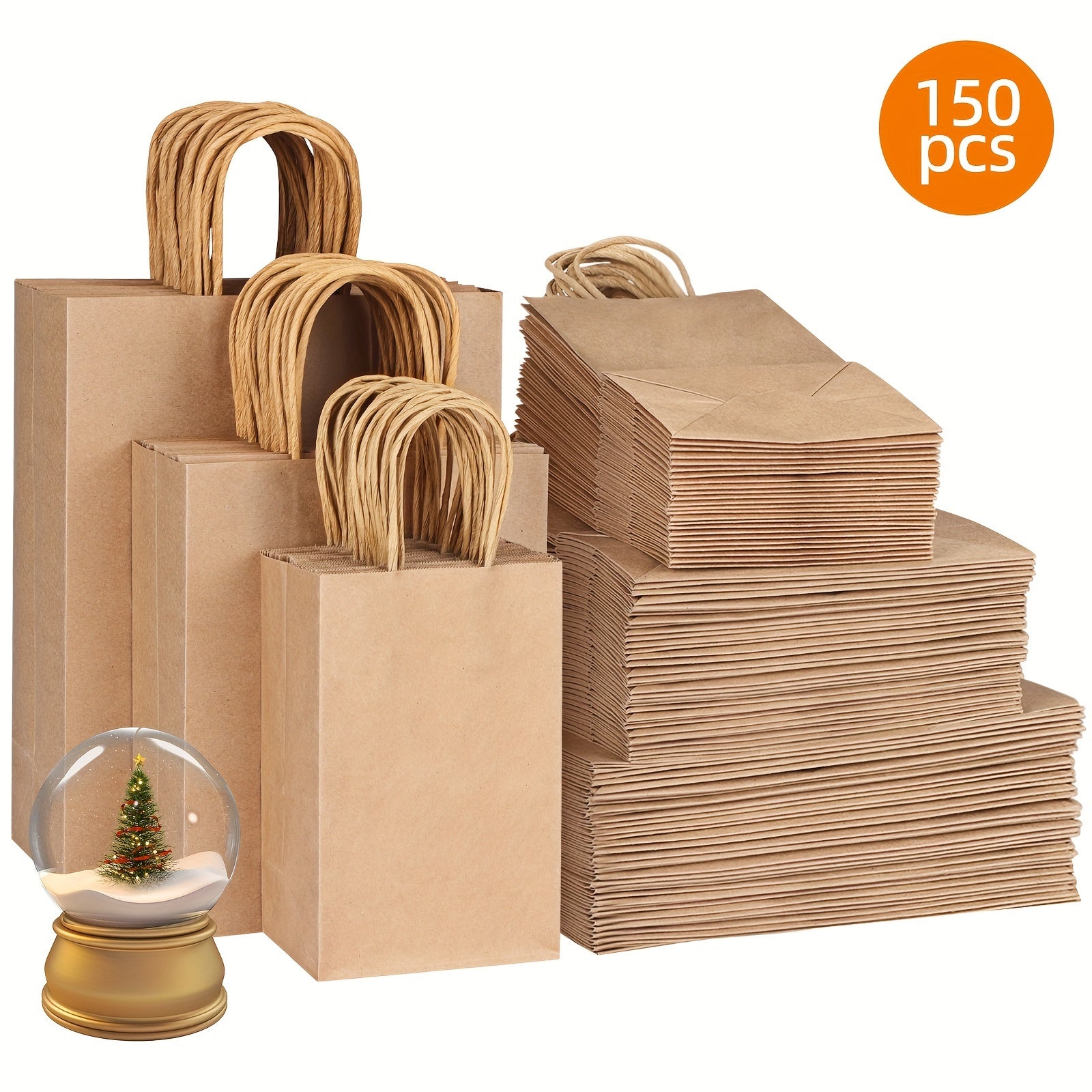 Superlele 150pcs Paper Bags In 3 Sizes, Brown Paper Bags With Handles Gift Bags Bulk, Kraft Paper Bags For Wedding Gift Wrapping, Shopping Bags, Retail Bags, Party Bags, Favor Bags And Mother'S Day Gift Wrapping, 8/10/12 Inch