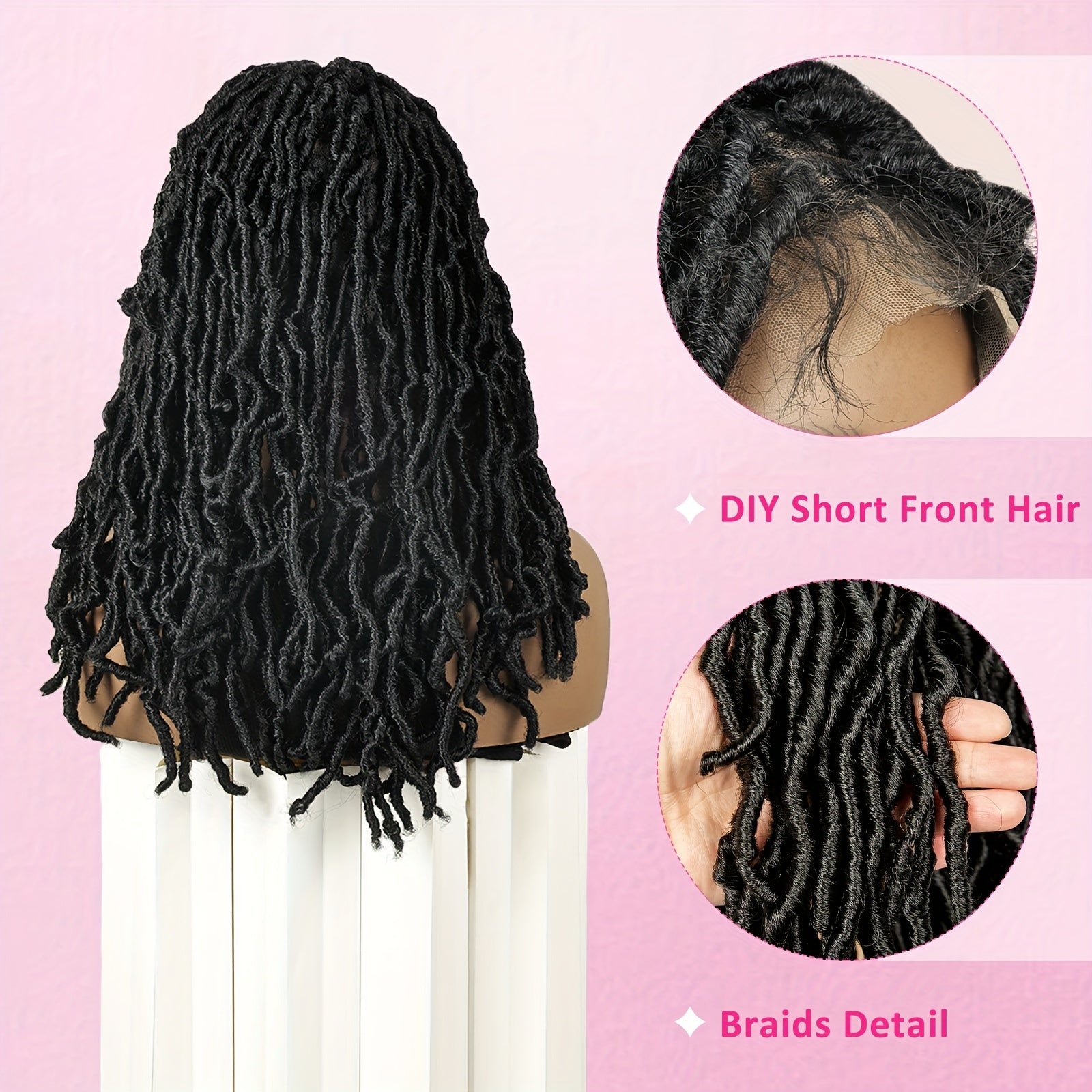 Knotless Braided Wigs Faux Locs Wigs for Women Handmade Full Double Lace Front Braid Wigs Synthetic Lace Frontal Wig Braid Hair Wig 22 Inch