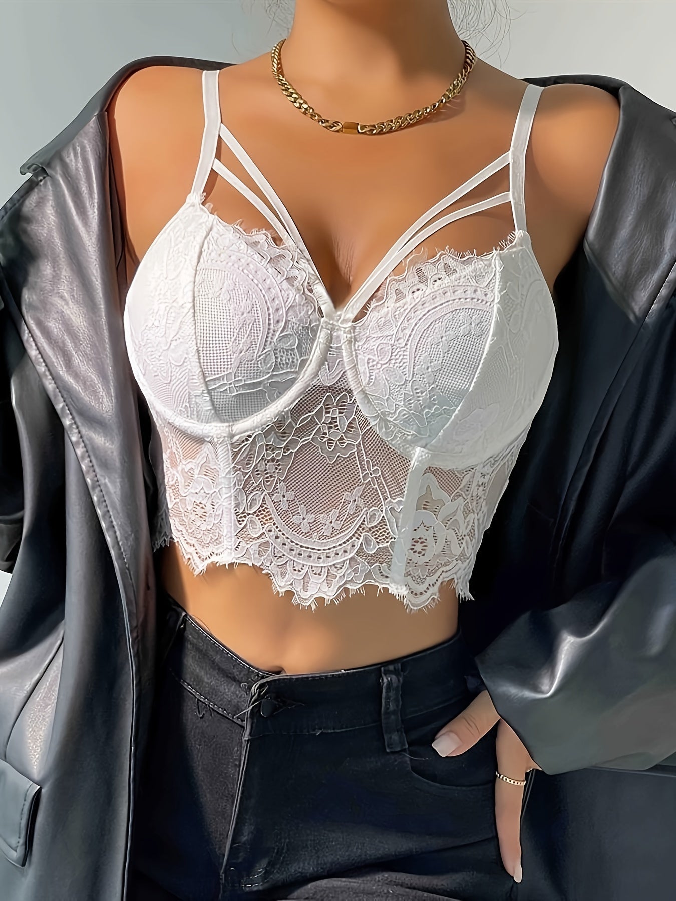 New Sexy Low-Cut Fishbone Eyelash Lace Perspective Backless Sling Corset Top