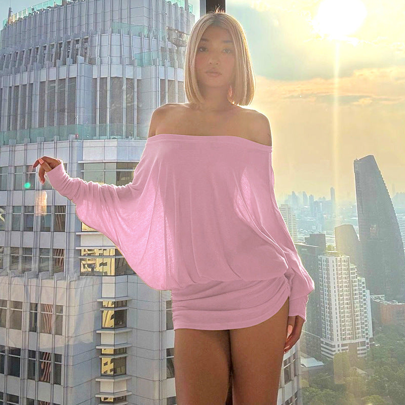 One Shoulder Slim Fit Hip Hugging Long Sleeved Short Dress