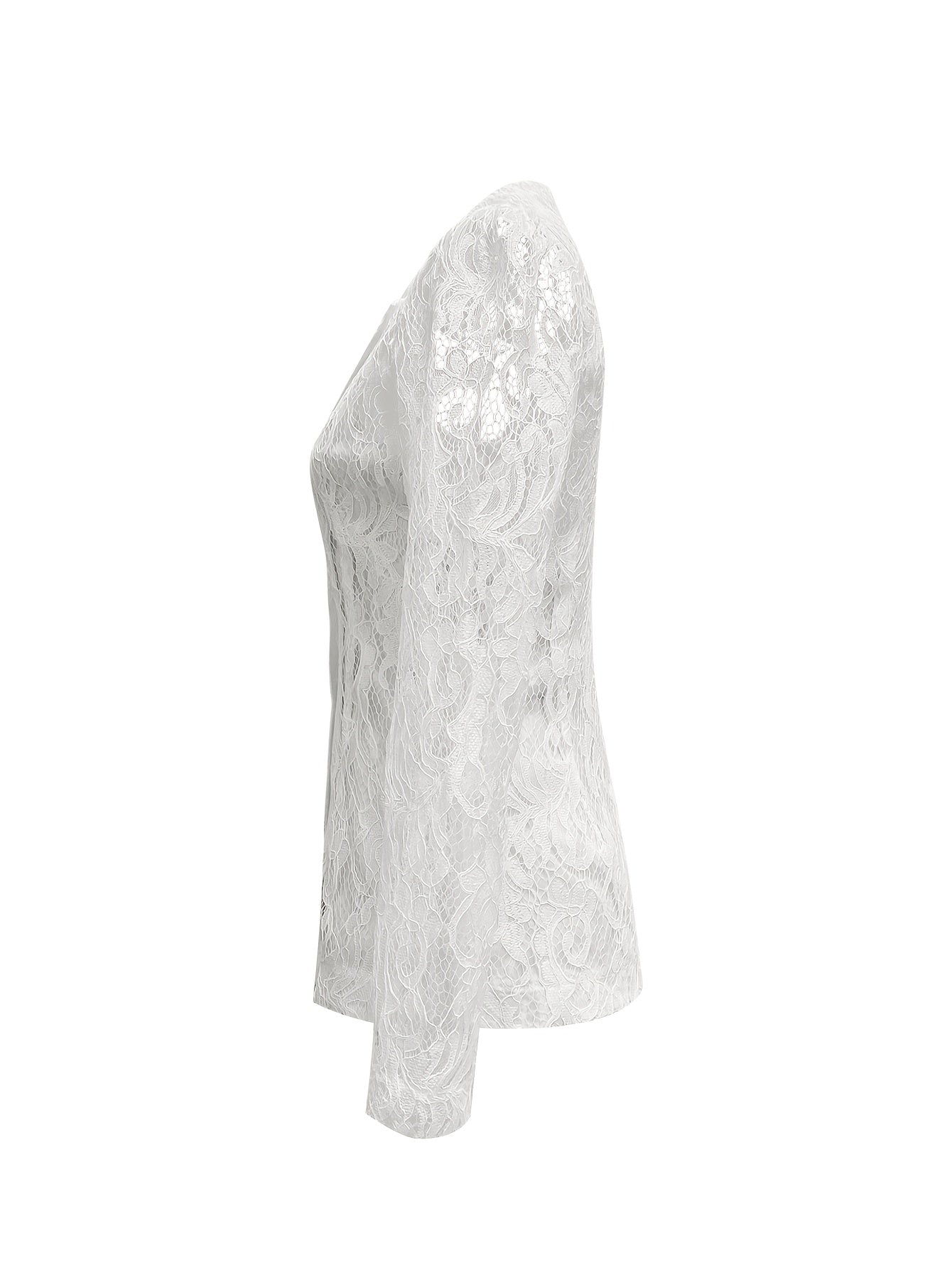 Elegant Lace Single-Breasted Blazer with Flap Collar - White Polyester, Long Sleeve, Button-Up, Spring/Summer Fashion, Elegant Attire|Flap Collar Blazer|Polyester Blazer