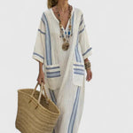 3D Digital Print V-Neck Three-Quarter Sleeve Dress