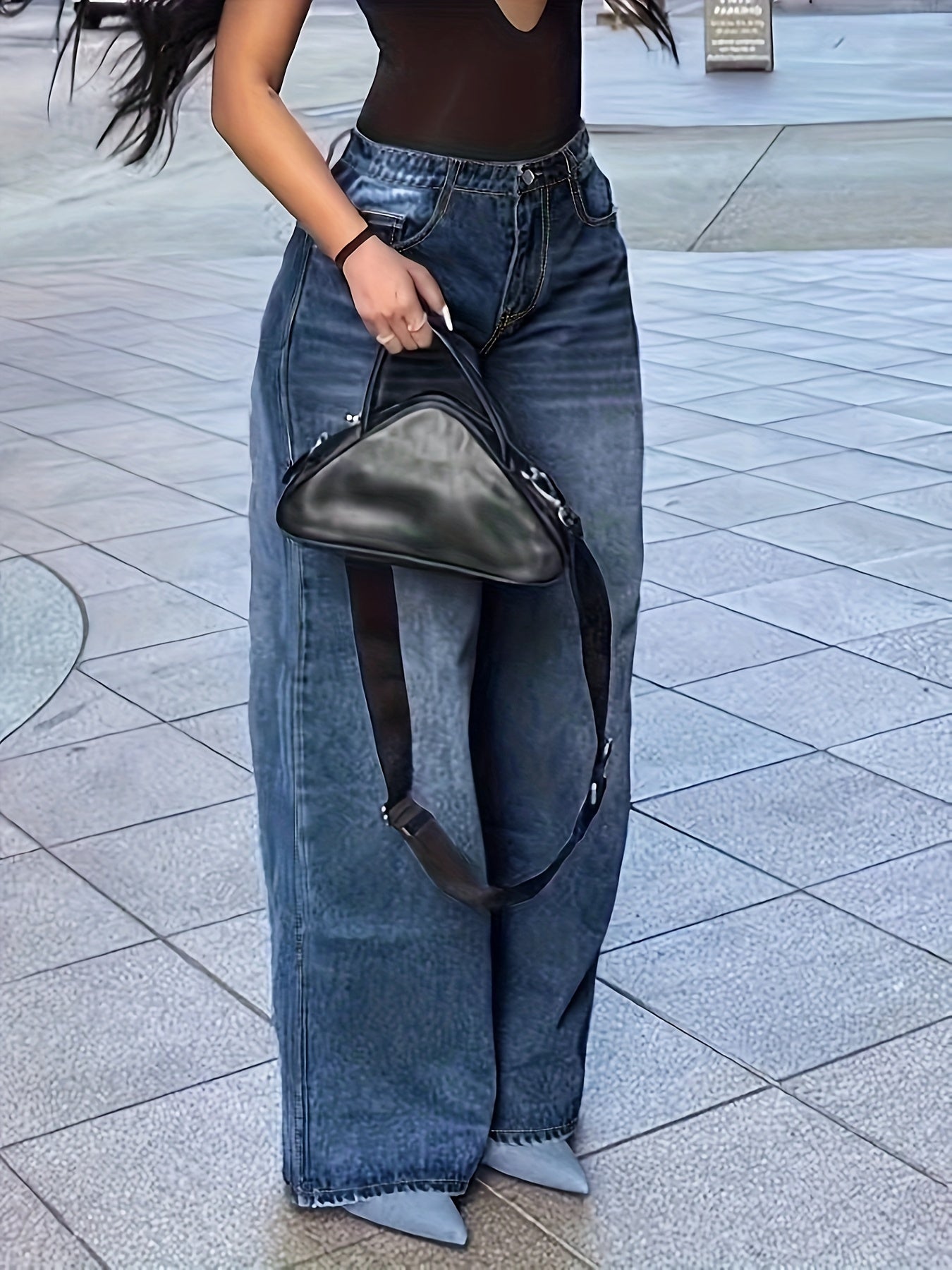 Loose Straight Leg Jeans With Multi Pockets, Casual Versatile Denim Pants For Women, Women's Clothing & Denim