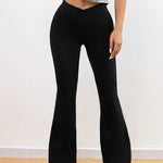 1pc Women'S High Stretch Polyester Yoga Pants, Cross Waist Retro Flare Leg, Solid Color Skinny Sports Trousers for All Seasons, Knit Fabric Long Length Bell Bottoms for Fitness & Casual Wear