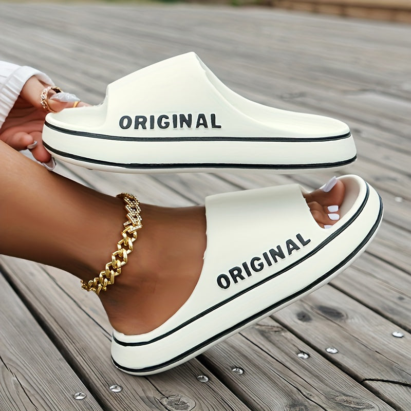 Letter Print EVA Pillow Slides – Lightweight Non-Slip Shower & Beach Slippers for Women, Soft Sole Indoor/Outdoor Comfort