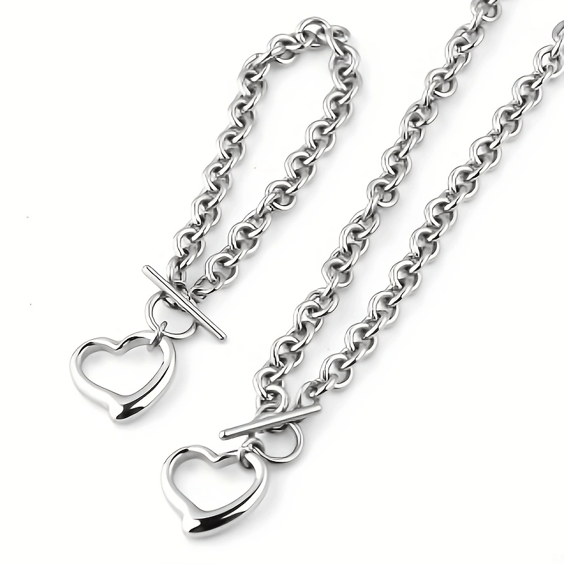 2-piece/set Hot Selling Women's Jewelry Set, European And American Love Necklace, Earring Bracelet, Fashionable And Simple Retro Heart-shaped Pendant Necklace, Earring Bracelet, Temperament Accessory Enthusiast, Holiday Shopp