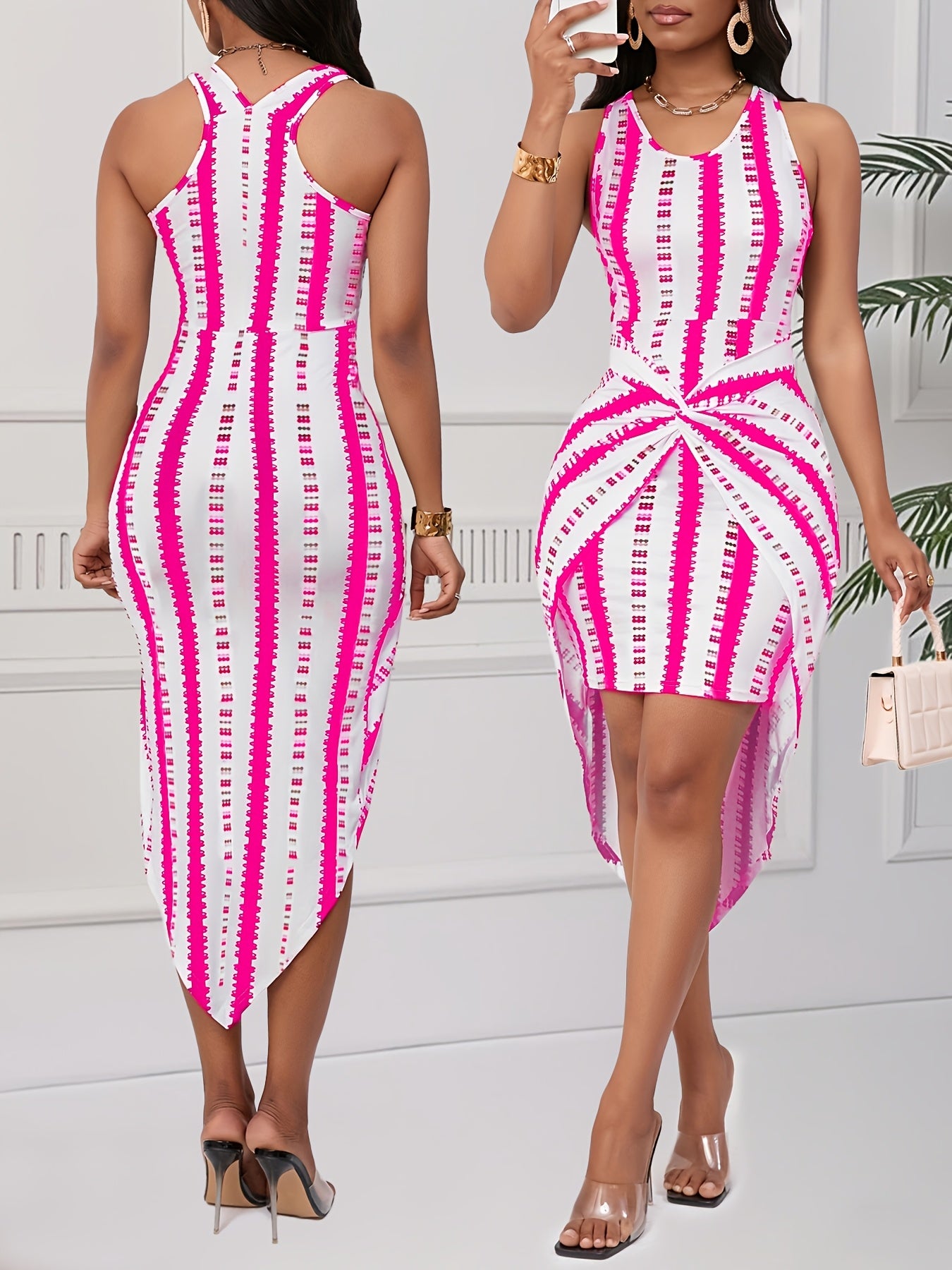 New Women'S Stylish And Elegant Striped Printed Dress