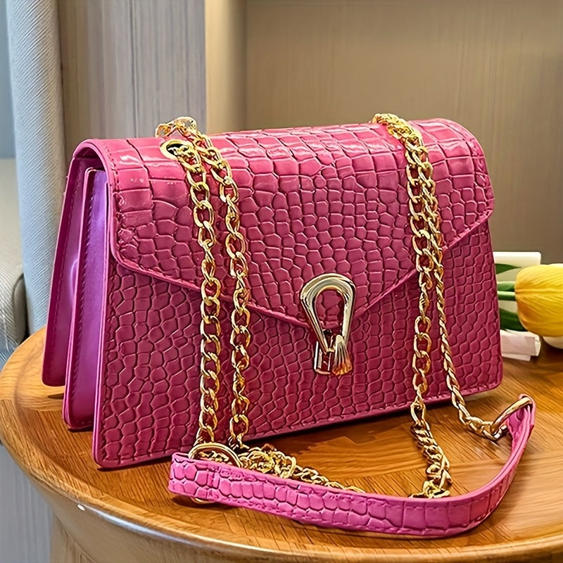 1 Women'S Fashion Rose Red Snake Pattern Crossbody Bag, Simple and Mature Style Handbag, Suitable for Daily Commuting and Holiday Parties