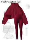 3pcs Maroon Fleece-Lined Yoga Outfit Set: Stretchy Sports Bra, High-Waist Leggings & Half-Zip Sweatshirt - Cozy, Slimming Autumn/Winter Workout Gear for Women, Casual Activewear|Elegant Sports Attire|Stretchy Polyester Blend