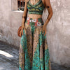 Printed Suspender Elastic Waist Skirt and Wide Leg Pants Two-Piece Set