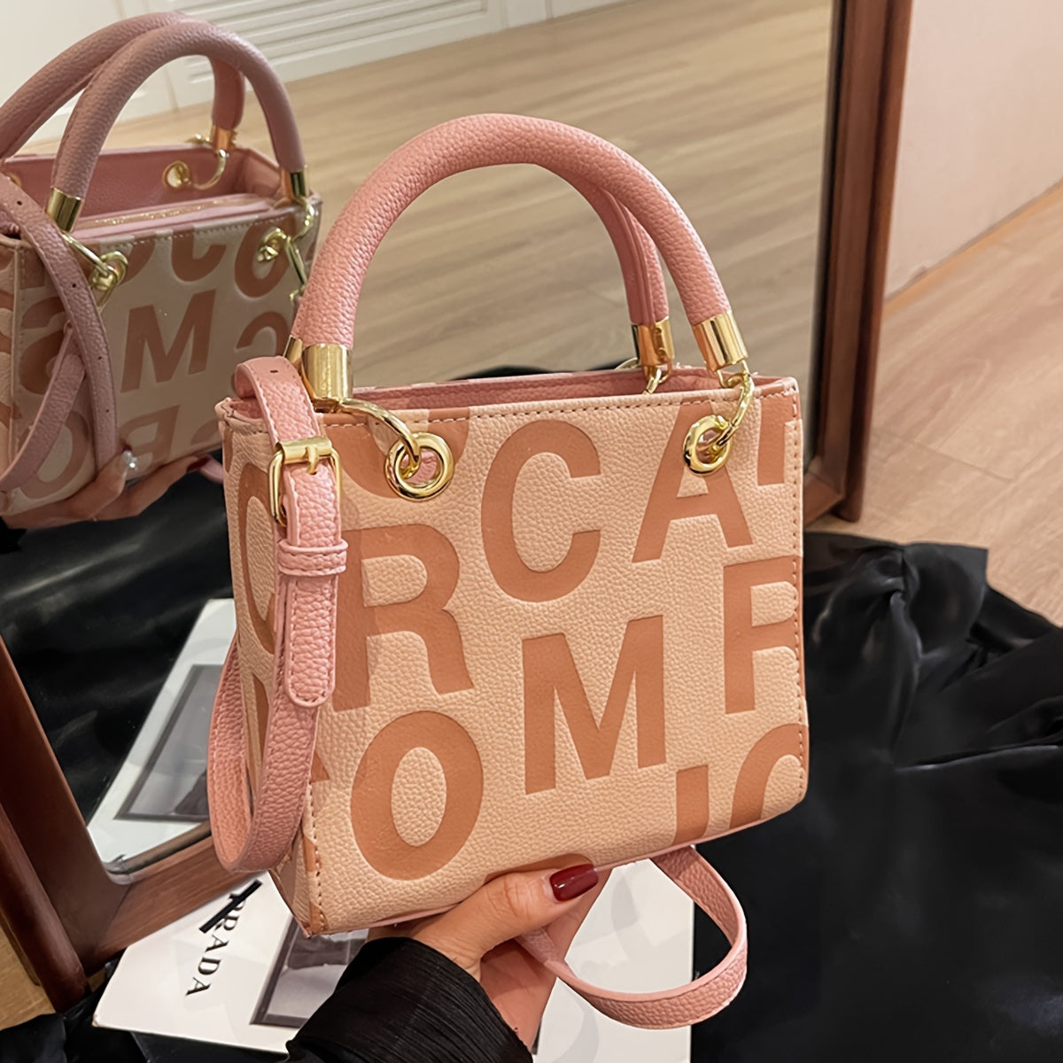 Fashionable Handbag with Alphabets Embossed Print, Crossbody & Shoulder Bag for Shopping, Parties, and Outings