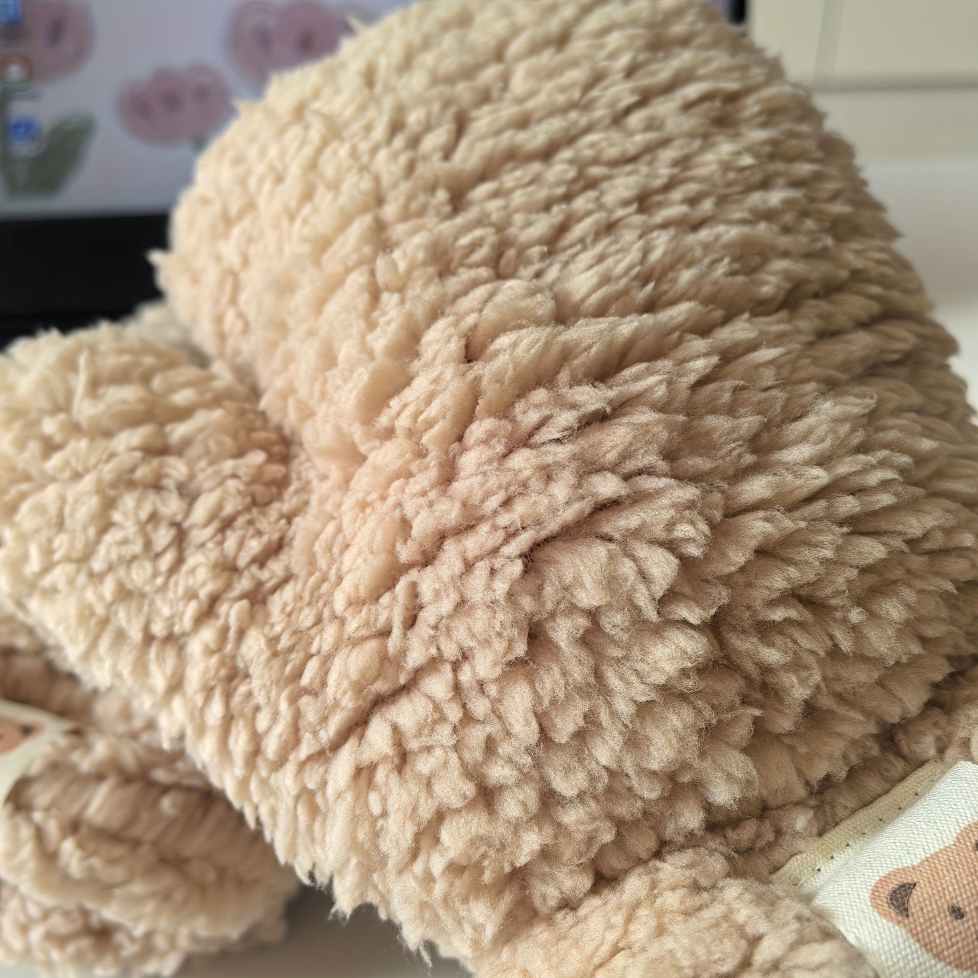 Winter Fleece Mittens with Hanging Cord, Plush Lamb Lined Warm Gloves, Windproof Thermal Thickened for Outdoor Cycling and Going Out - Hand Washable Woven Craftsmanship, Elastic Fit