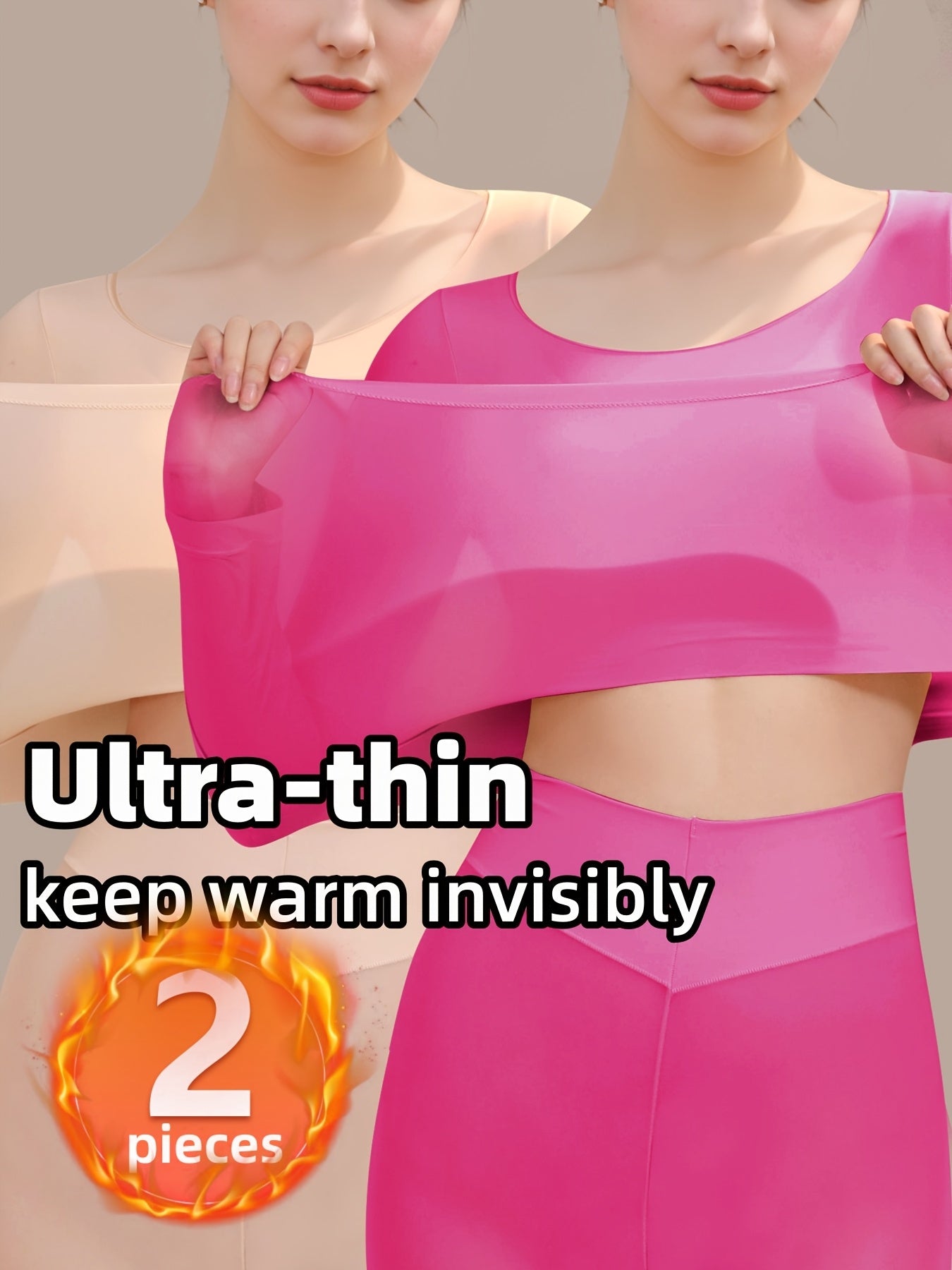 Set of 2 High-Elastic Ultra-Thin Base Layer Tops, Lightweight And Form-Fitting, Warm for Autumn And Winter, Long-Sleeve Women'S Thermal Underwear.