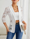 Elegant Women's Blazer - Sheer Lace, Open Front, 3/4 Sleeve, Polyester, Machine Washable