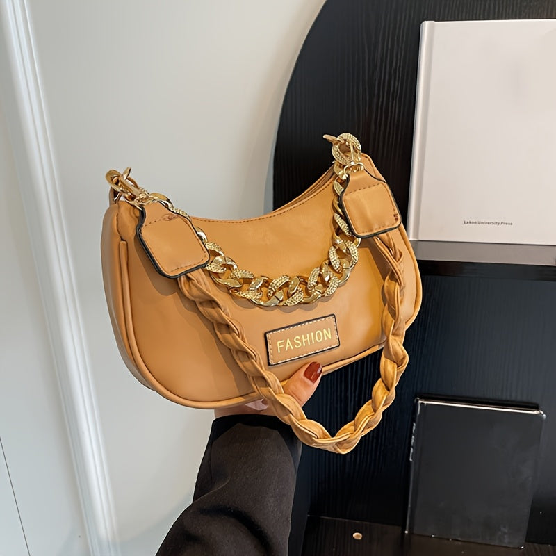 Stylish Women's Shoulder Bag with Adjustable Golden Chain Strap - Elegant Crossbody Handbag in Black, Khaki, or Orange, Perfect for Casual or Formal Occasions, Ladies Handbags