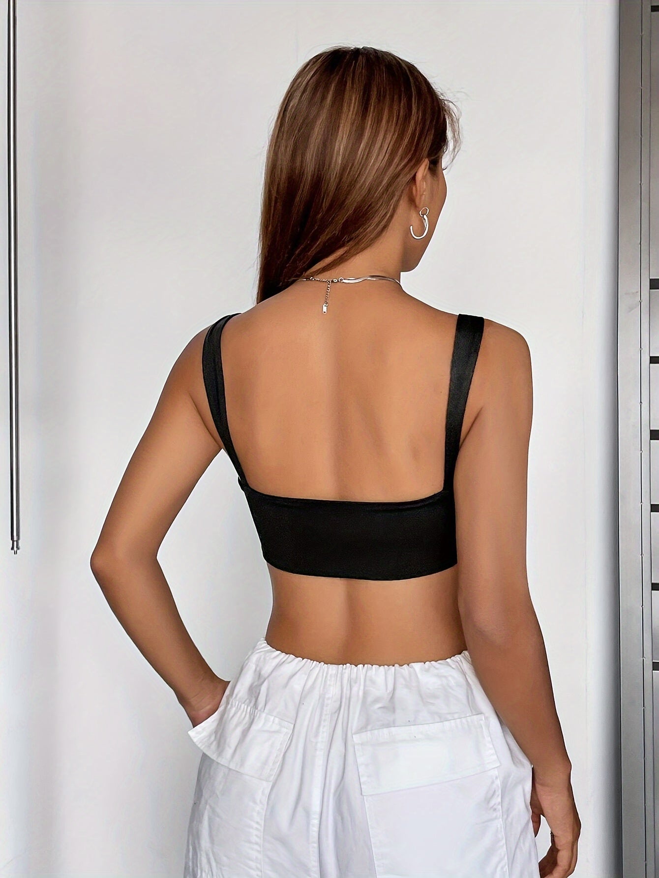 Crop Square Neck Tank Top, Y2K Sleeveless Top For Summer, Women's Clothing