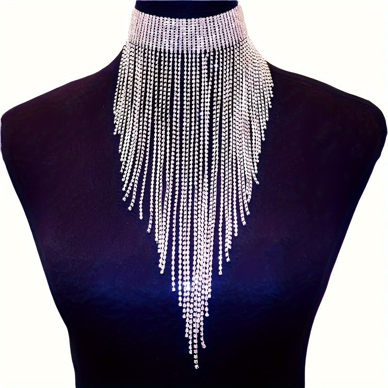 1 Piece Women's Luxury Rhinestone Tassel Necklace - 18K Gold Plated, Synthetic Cubic Zirconia Mosaic - All-Season Jewelry | Glamorous & Elegant Design | Perfect for Banquet Party Nightclub