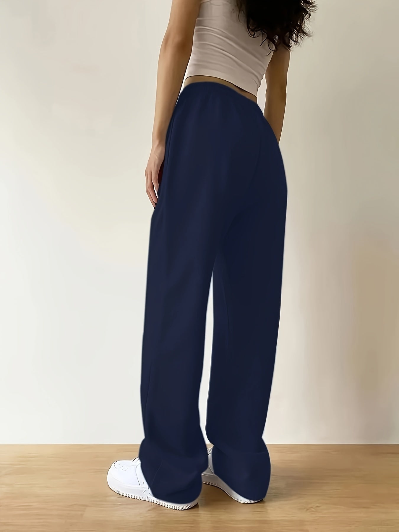 Trendy Women'S Floral Print Joggers - Navy Blue Casual Long Pants with Pockets, Elastic Waistband, All-Season Comfort, Casual Wear|Floral Print Joggers|Elastic Waistband, Jogger Pant