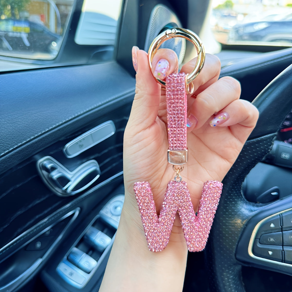 Alloy Rhinestone Alphabet Keychain, 1pc Pink Letter A-Z Charm Pendant, Shiny Key Ring Accessory for Decoration, Ring Buckle, Birthday Festival Gift for Women - Personalized Initial Keyring