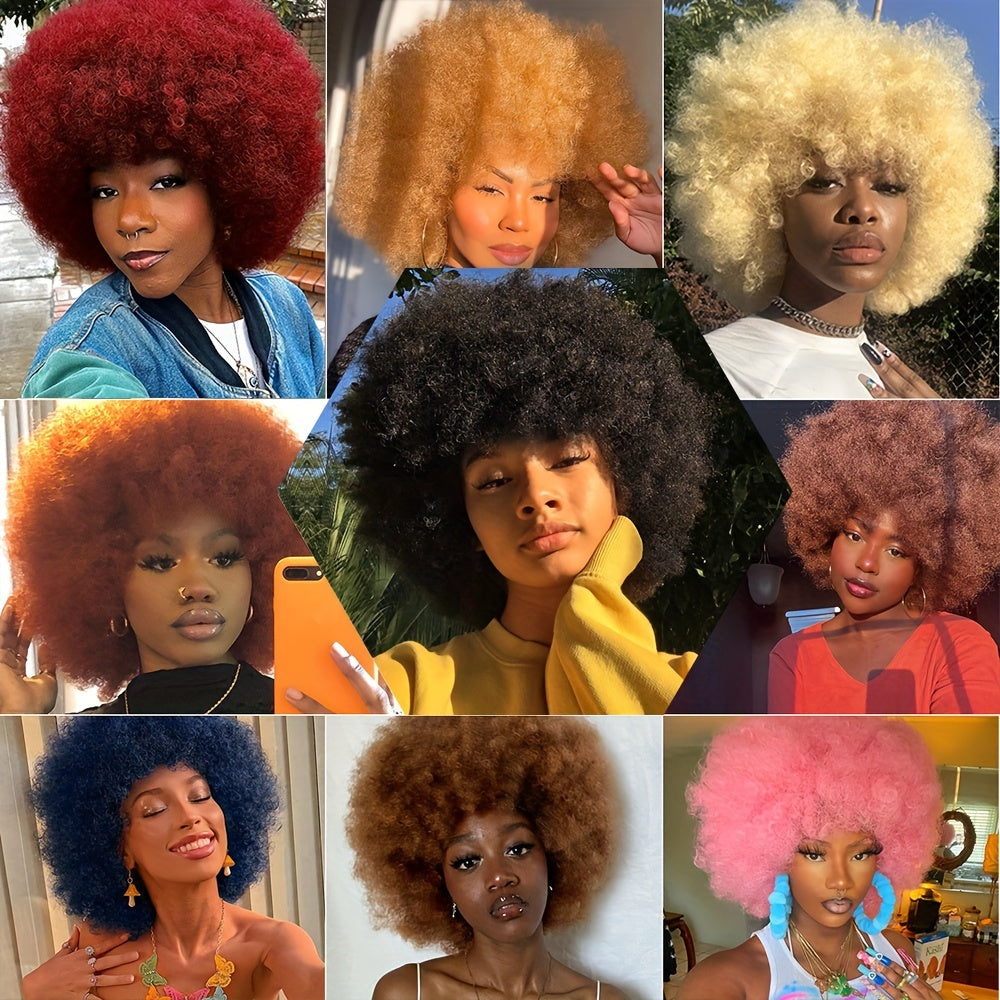 10 Inch Afro Kinky Curly Wigs 70s 80s Wigs Large Bouncy And Soft Natural Looking Full Puff Wigs For Party Cosplay Daily Wear