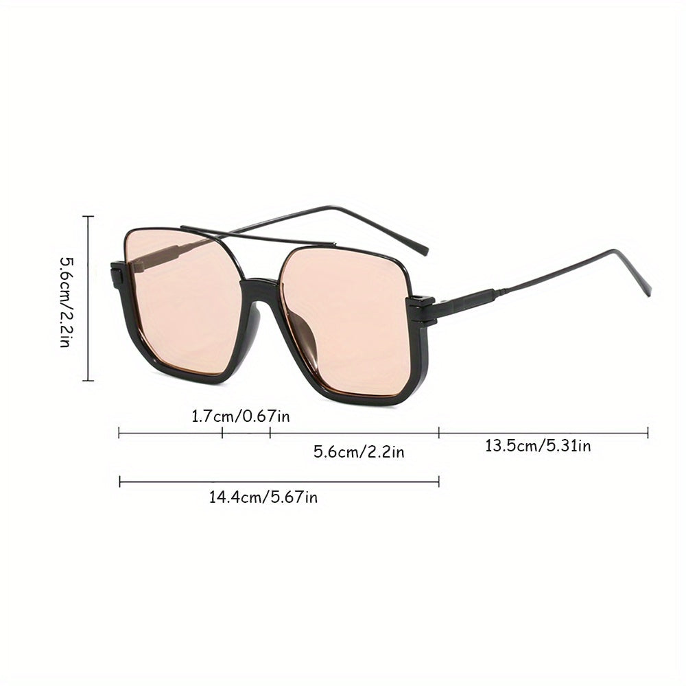 1pc Oversized Vintage-Style Fashion Glasses with Metal Frame & Double Bridge - Protection, PC Lens, Lightweight Durable Design for Summer Festivals, Parties, Holidays - Birthday Gift Idea, Holiday Eyewear | Chic Eyewear | Qua