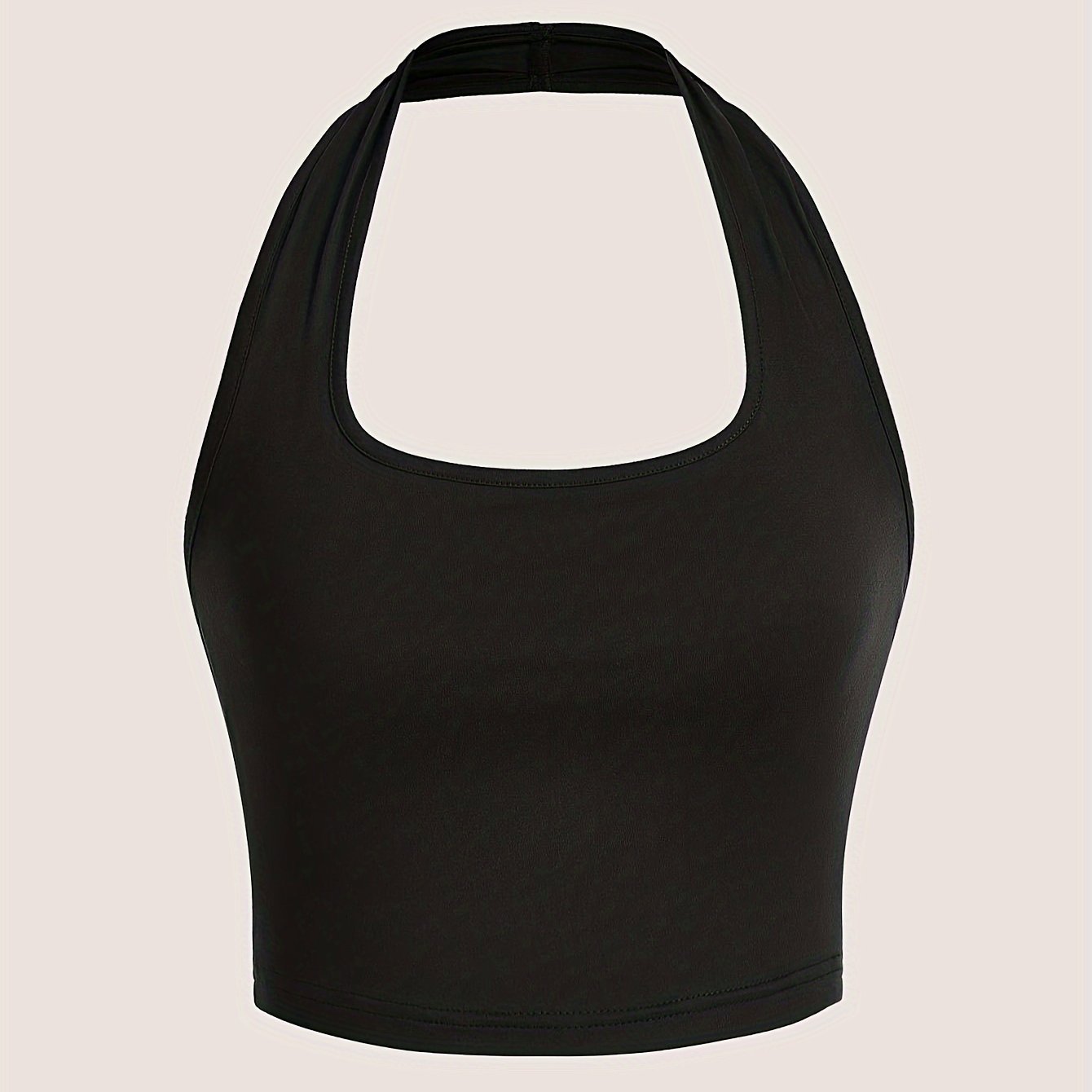 Women's White Halter Neck Sports Crop Top - Stretchy Breathable Backless Tank Top for Summer Workouts & Casual Wear, Machine Washable Sleeveless Shirt, Gym Apparel, Smooth Texture