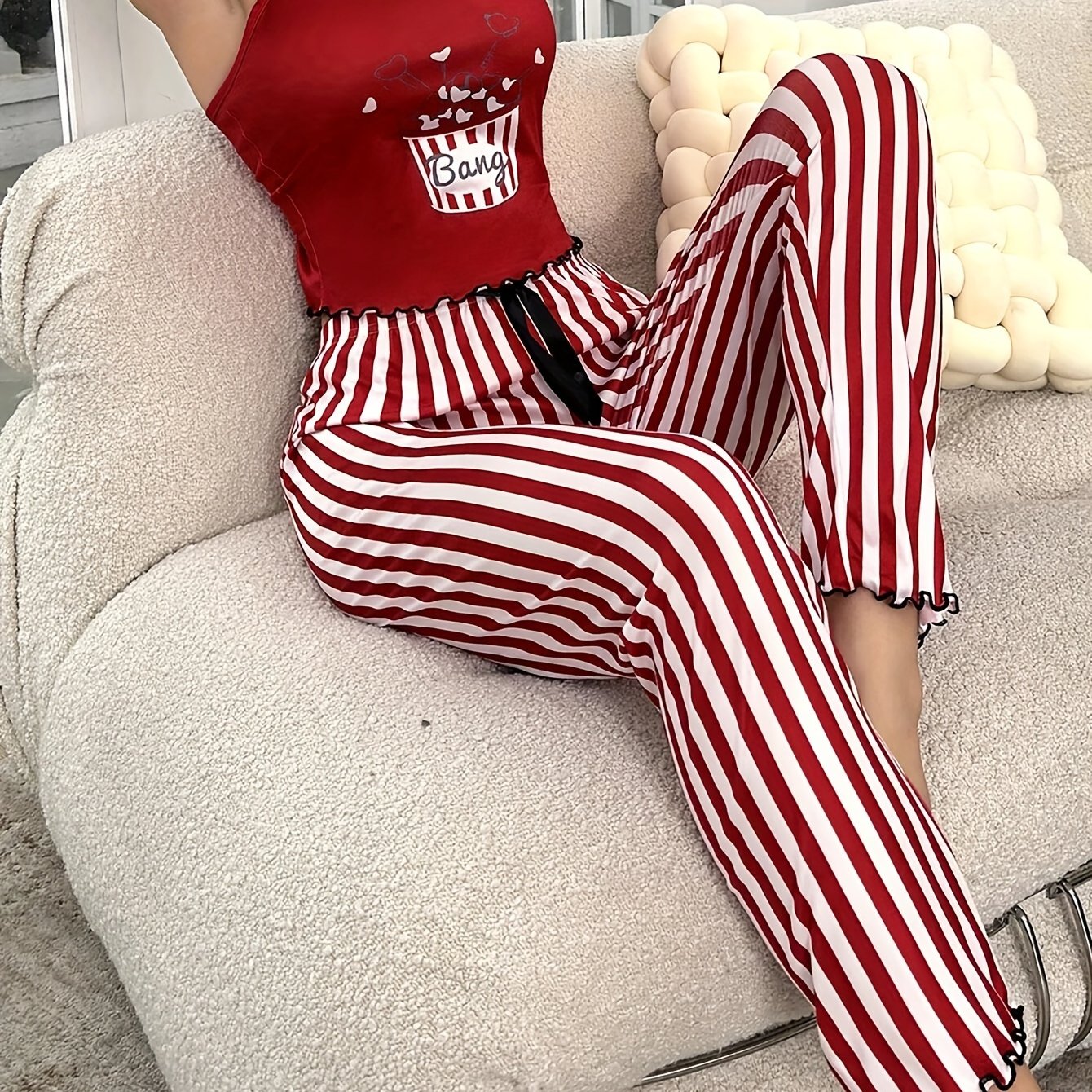 Women'S Pajama Set with Cartoon Print, Polyester 95.0%, Elastane 5.0%, Casual and Sweet Style, All-Season Comfort, Cute Pajama Sets