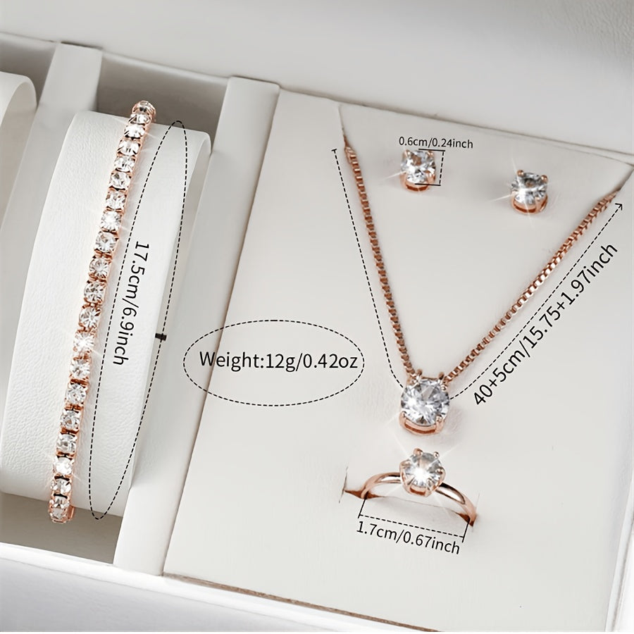6pcs Elegant Women'S Quartz Watch and Jewelry Set - Round Analog Display, Faux Leather Band, Zinc Alloy Case, Non, Includes Bracelet, Necklace, Earrings, Ring - Perfect Gift for Her Mother