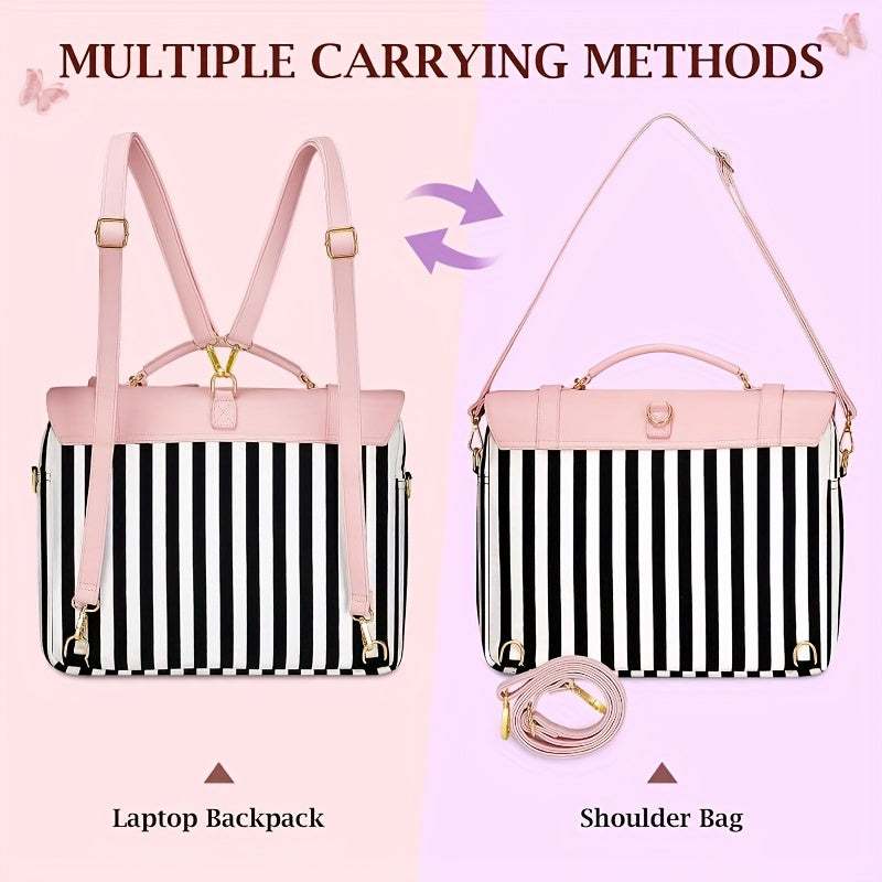 Briefcase For Women, Bow Backpack, 15.6 Inch Convertible Pink Laptop Bag With Bow, Cute Kawaii Computer Messenger Crossbody Laptop Tote Bag Carrying Case Gift For College Work Travel College Business, Travel Accessories Must