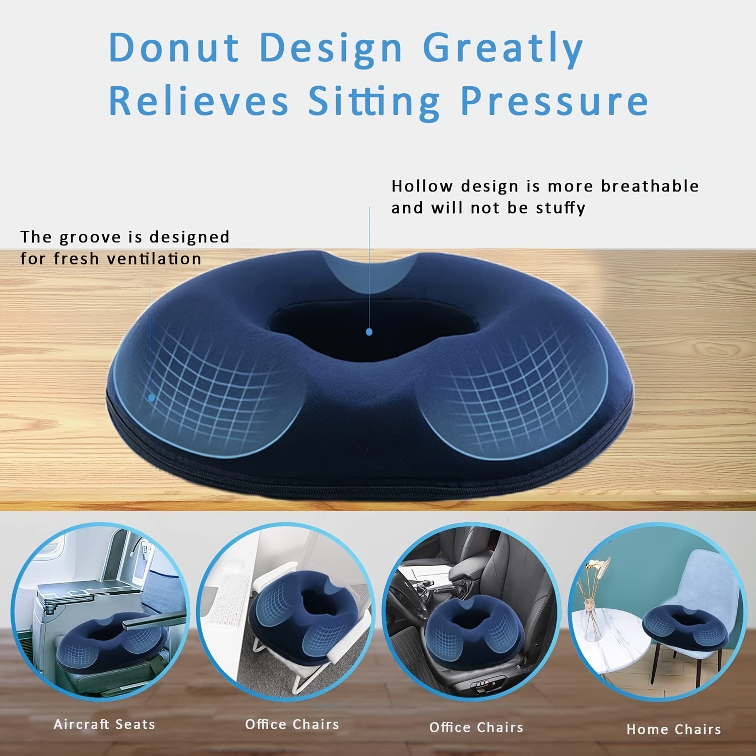 Memory Foam Seat Cushion with Massage Function - Blue Orthopedic Tailbone Pillow for Office Chairs, Car Comfort, and Yoga Support, Removable Cover, Office Chair Cushion Memory Foam Pillow, Cushion Pad