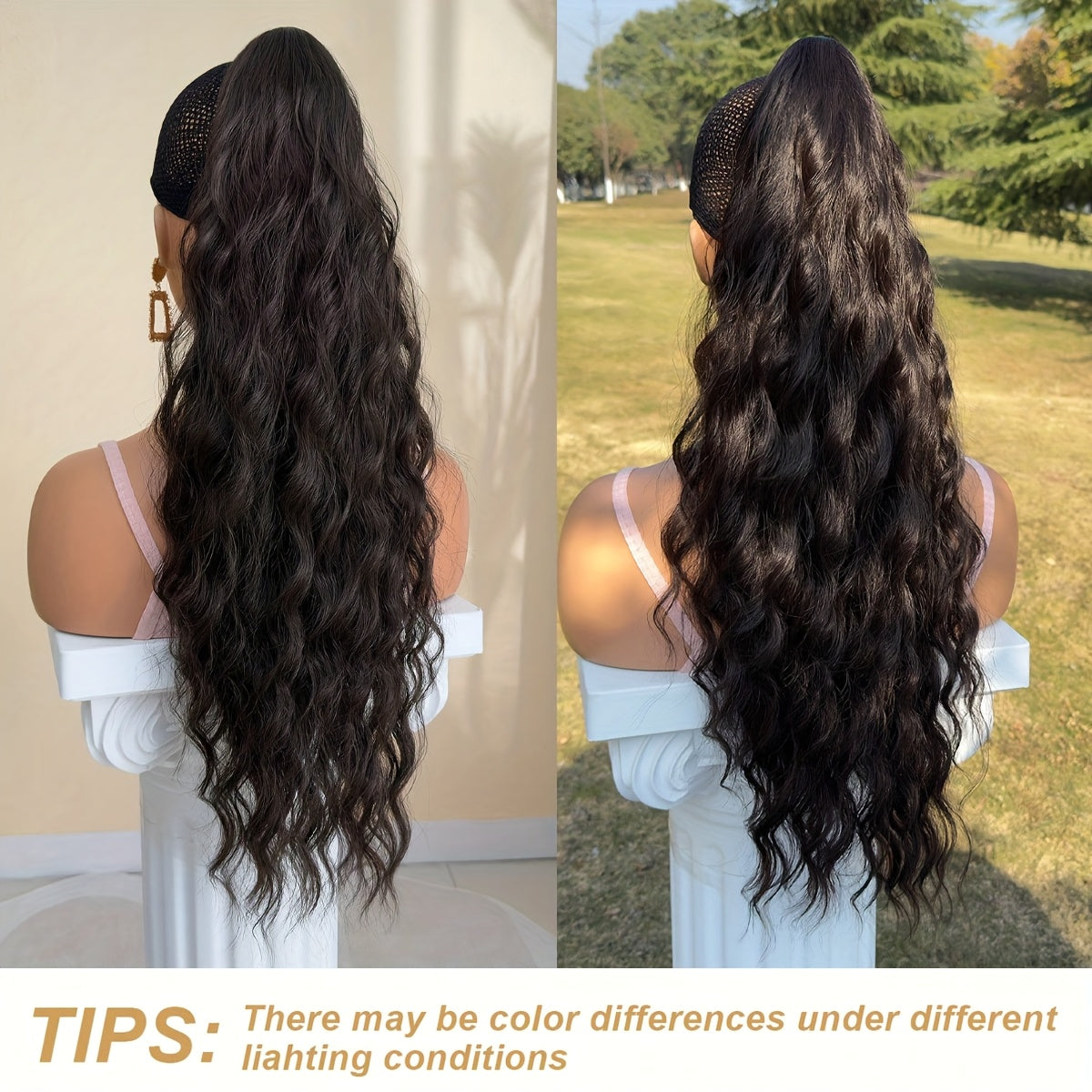 YUSULAXI Women'S 28-Inch Brown Wavy Ponytail Extension, High Temperature Fiber Clip-In Tailpiece, Synthetic Hairpiece for Ladies