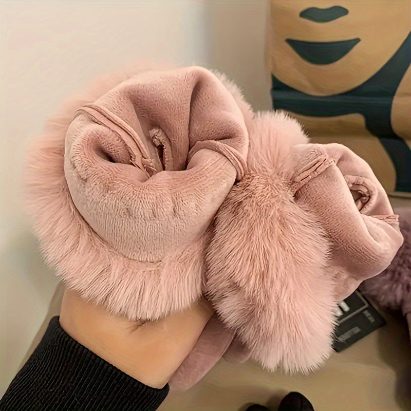 Plush Furry Cuff, Double-Layer Thick Insulation, Windproof & Warm, Ideal for Outdoor Activities & Cycling, Available in Pink/Purple/Blue/Gray