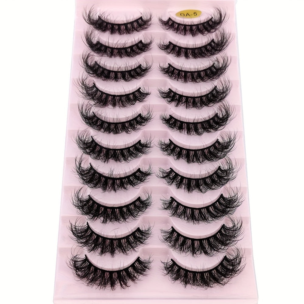 10 Pairs Natural 3D Faux Mink Eyelashes - Cat Eye Style, Multi-Layer Curled, Long & Voluminous Black Lashes for Beginners, Reusable, D Curl, Various Lengths (10-18mm), Perfect for Everyday Glam or Special Occasions, AMSDCN