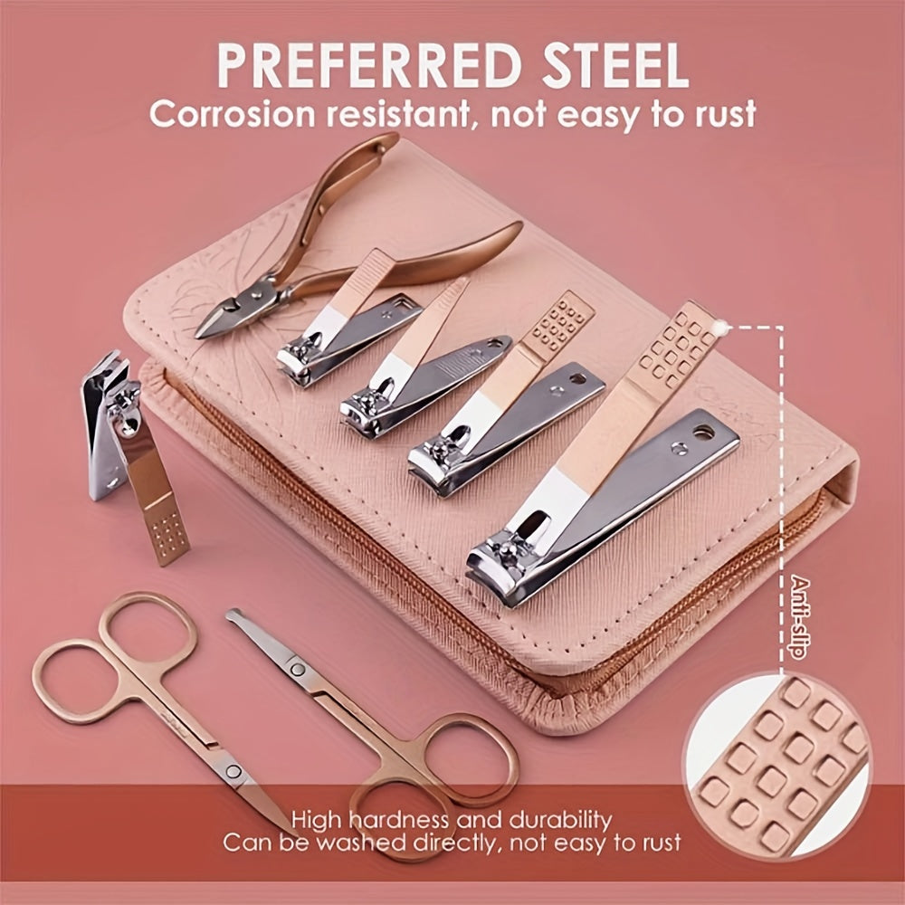 30-Piece Rose Golden Manicure Set: 30-in-1 Nail Clipper Kit With Fingernail & Toenail Clippers, Premium Stainless Steel Clippers, Nail File, Scissors, Tweezers, And Cuticle Remover - Complete Manicure And Pedicure Tools For A