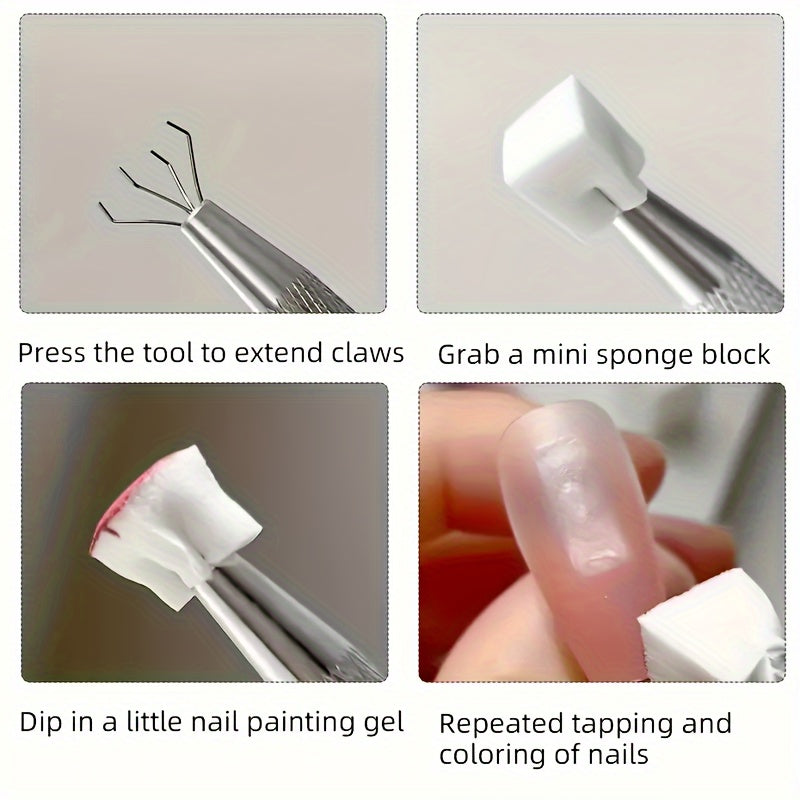Mini Tofu Block Nail Art Sponge Set – Non-Absorbent Gel Gradient Blender with Nail Claw Grabber Pen Tool, Formaldehyde-Free Nail Accessories Kit