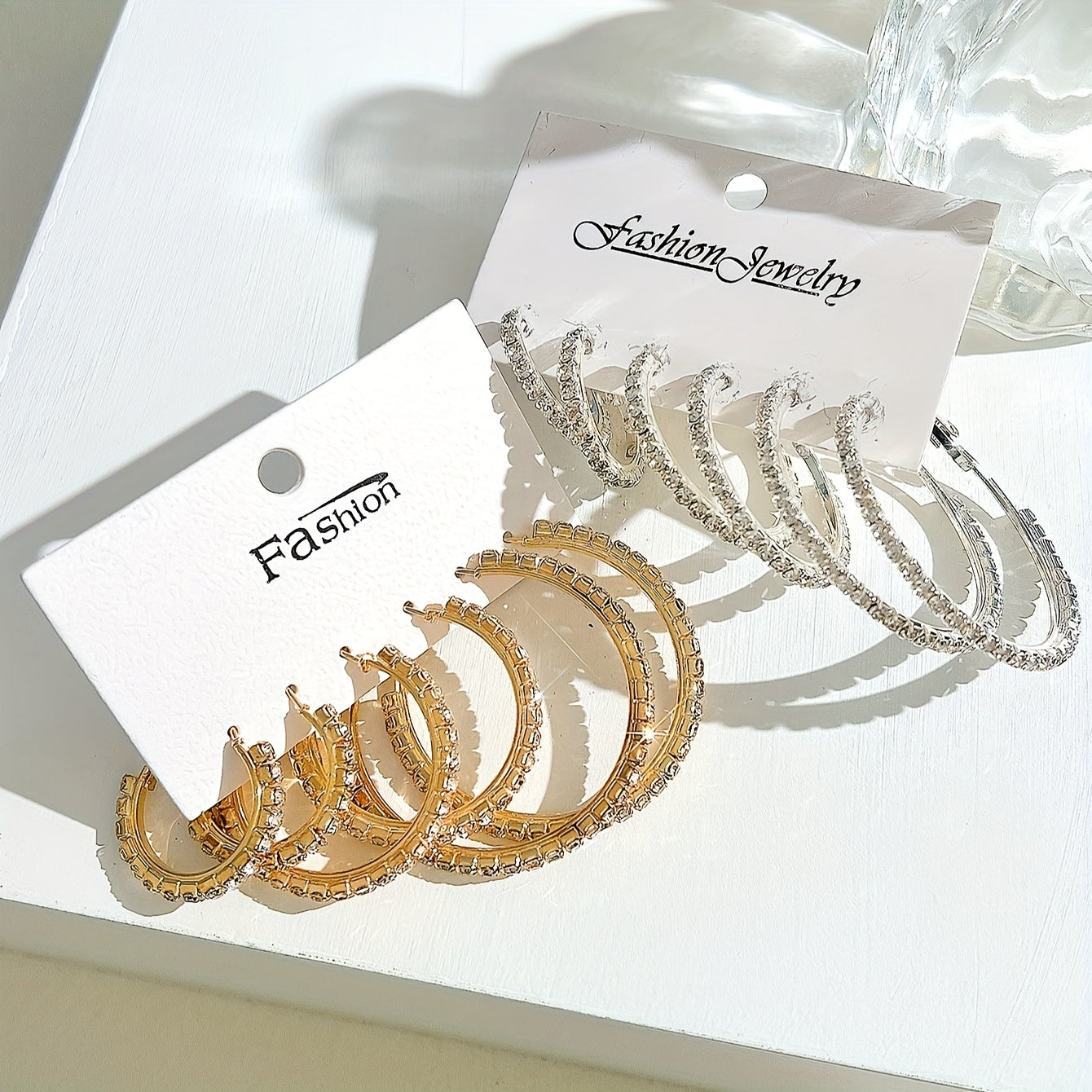 12pcs Women's Elegant & Sexy Hoop Earrings Set, Rhinestone Embellished, Alloy with Stainless Steel Post, Versatile for Daily Wear & Special Occasions, Perfect Valentine'S Day Gift - All Seasons Jewelry Collection