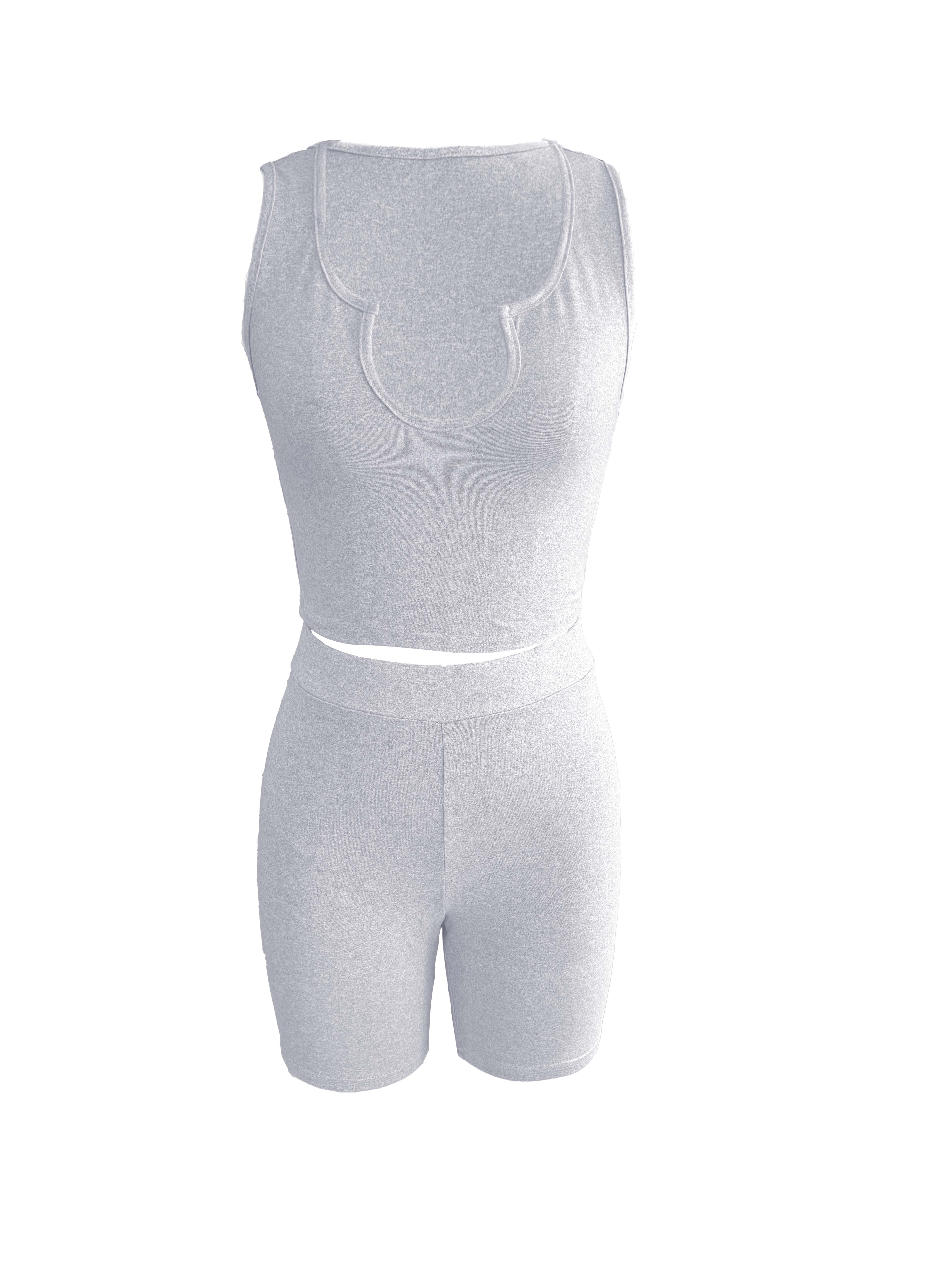 Womens Fashionable Solid Color Shorts Set - Flattering Notched Tank & High Waist Cropped Leggings Outfit - Perfect Casual Summer Wardrobe Essential