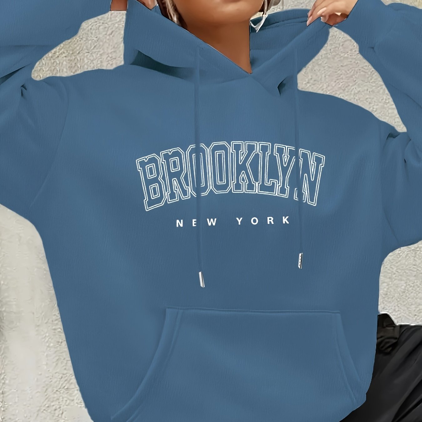Women's Brooklyn-Inspired Blue Hoodie - Casual Polyester Pullover with Geometric Design, Machine Washable, Ideal for Spring/Summer/Fall, Casual Wear Hoodie | Trendy Casual Hoodie | Knitted Texture, Sweater Hoodie