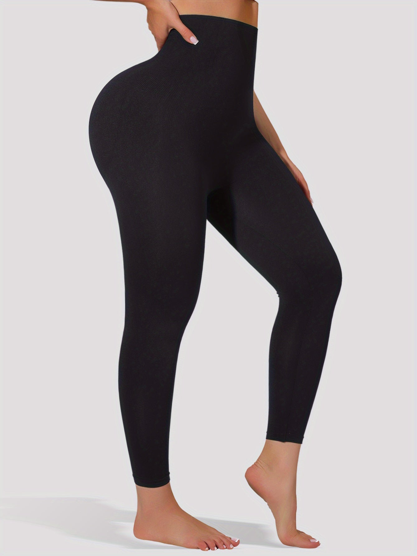 3pcs Women's High-Waisted Yoga Leggings - Tummy Control Butt Lifting 7/8 Length Pants with Golden Sequin Waistband, High-Stretch Non-See-Through Fabric for Workouts & Casual Wear (Black)