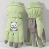 1 Pair Women'S Winter Ski Gloves, Cute Panda Design, Touchscreen Compatible, Polyester Thermal Lining, Velvet Palm, Magic Tape Closure, Hand Washable, Weather-Resistant