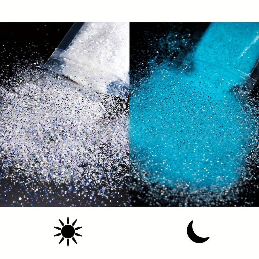 Glow-in-the-Dark Nail Powder - Blue & Green Luminous Pigment Dust, Odorless Phosphor Glitter for Stunning Manicures