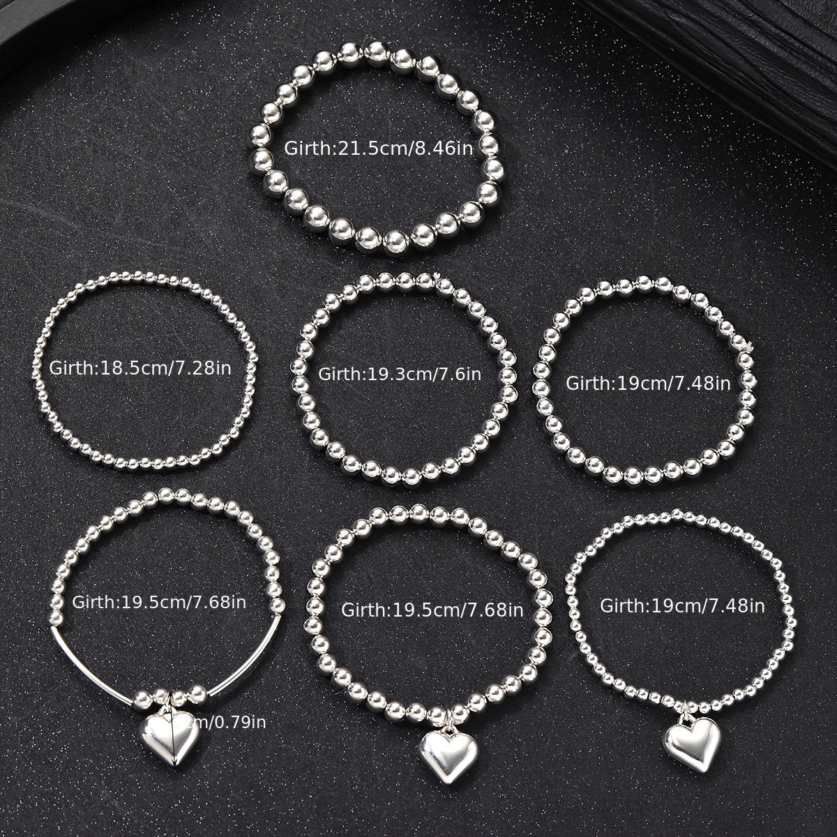 Set Of 7 Simple And Exaggerated CCB Beaded Heart Bracelets For Ladies, Suitable For Vacation Dates, Gifts, And Daily Party Outfits.