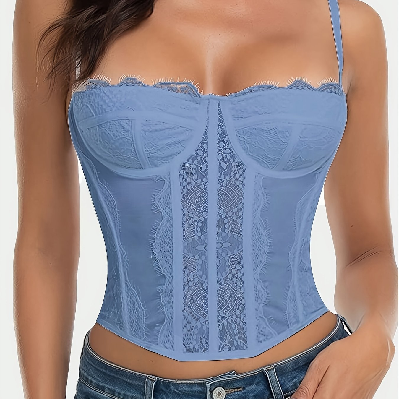 1pc Elegant Floral Lace Corset Top, Medium Support Sexy Going Out Party Club Top with Buckle, Nylon 77.00% Spandex 23.00% Elastane Material