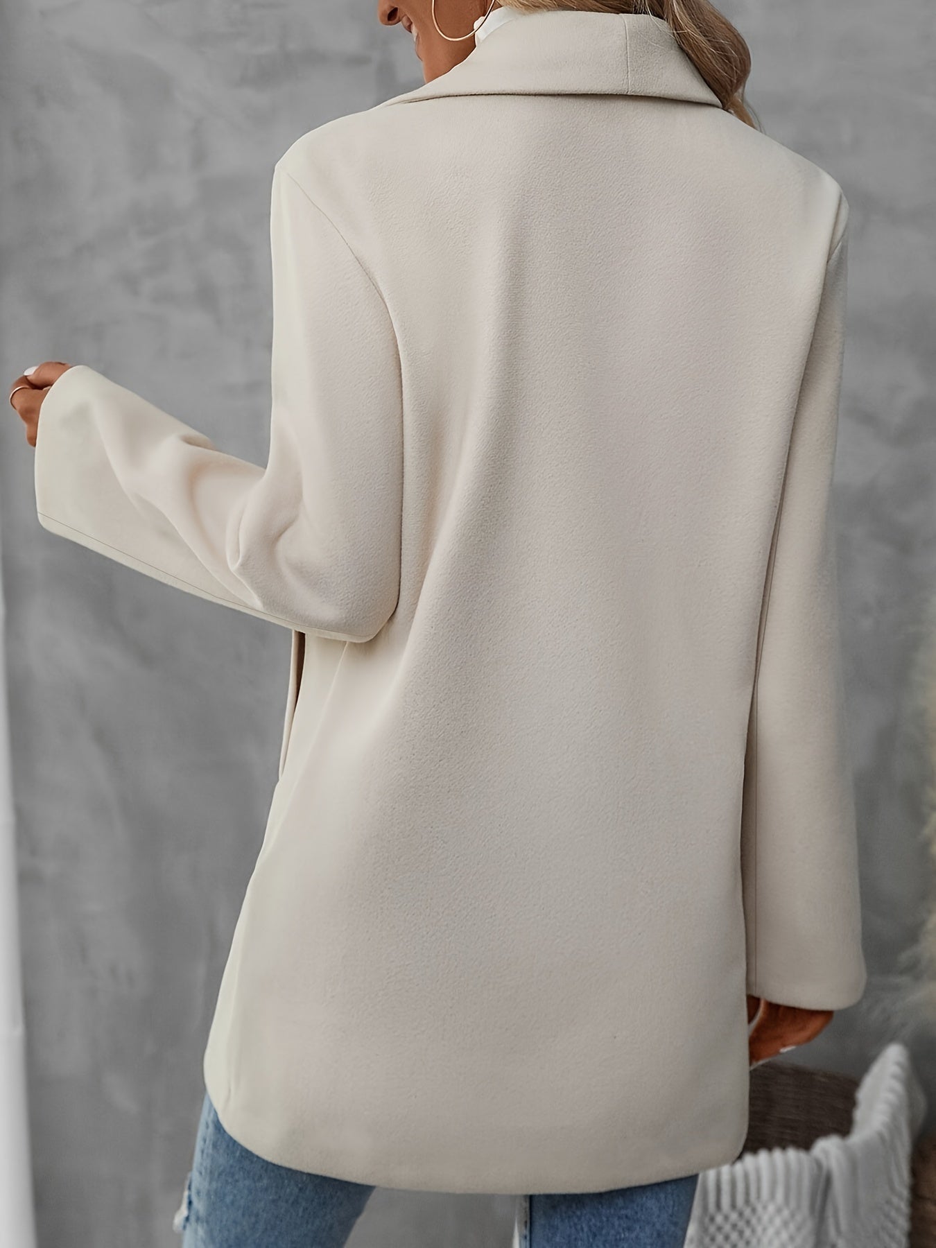 Elegant Women's Solid Color Blazer with Large Lapel - Long Sleeve, Open Front, Machine Washable - Perfect for Fall/Winter, Fleece, M9306