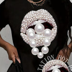 Art Jewelry Lip Pattern Art Print T-shirt, Trendy Fashion Women'S T-shirt, Summer Short Sleeve Top Casual