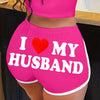 Women'S "I Love My Husband" Letter Print Elastic Waist Shorts - Casual, Stretchy, and Comfortable for Spring & Summer, Perfect for Casual Attire