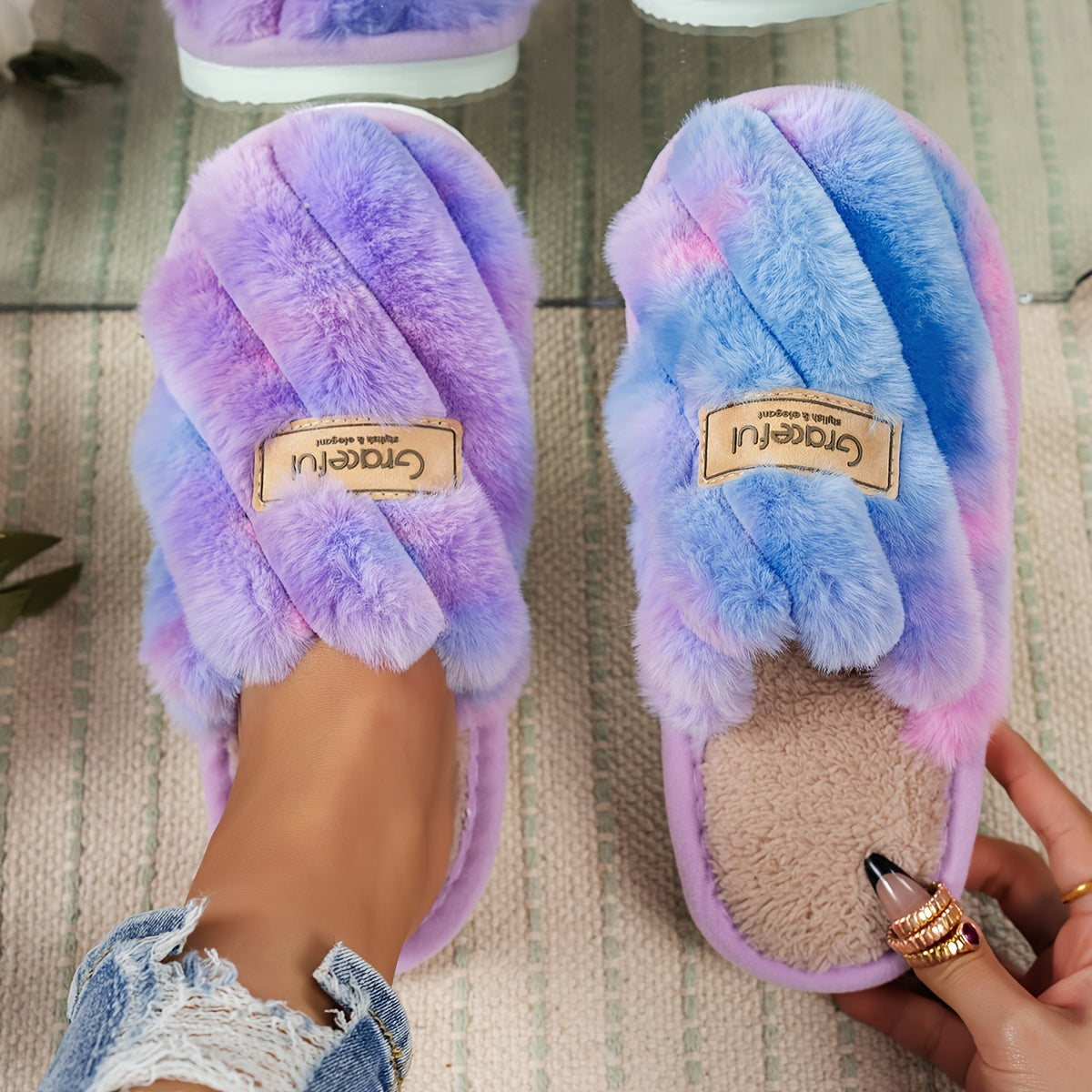 Women'S Minimalist Stylish Indoor Cozy Warm Soft-Bottom Silent Fluffy Slippers