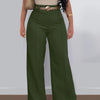 Women's Casual Solid Color Straight Leg Pants, Polyester 95% Spandex 5%, Knit Fabric, All-Season Comfort Fit Trousers, Flexible Fashion | Belted Waistband | Smooth Texture