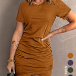 Women'S Stylish Short-Sleeve Dress with a Round Neck And Cross Design.